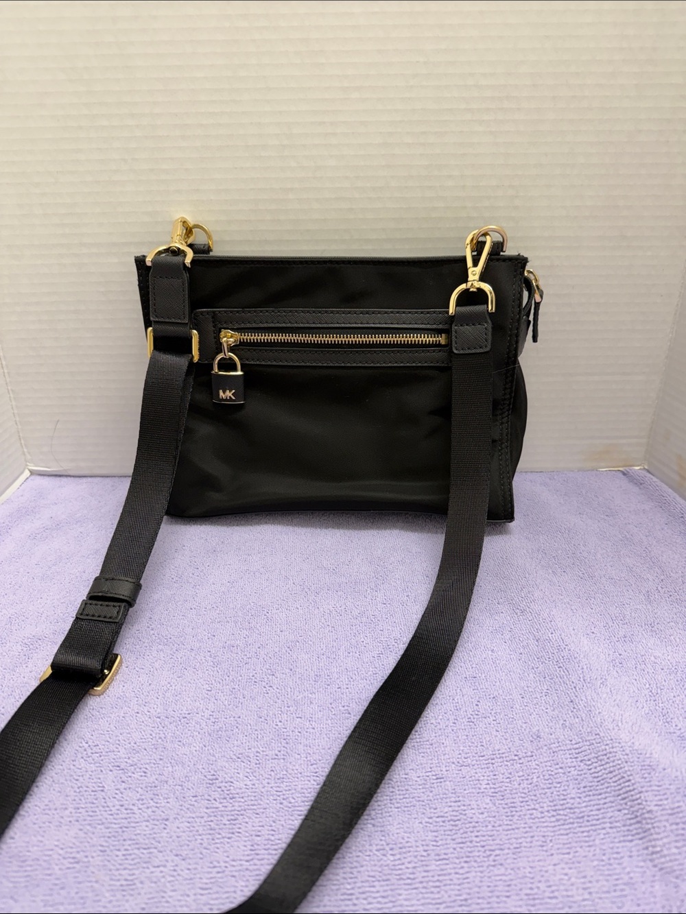 Michael Kors Black Nylon Crossbody with Gold Hardware